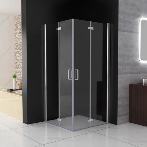 MIQU Duschkabine Eckeinstieg 90x75 cm Falttür Duschwand mit Doppel Faltbar Duschtür, 6mm NANO ESG Glas, Drehfalttür komplett Dusche Duschabtrennung Höhe 185cm, ohne Duschwanne