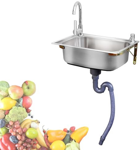 Lavandino da Esterno Lavello da Pranzo Mobile Commerciale, Lavanderia Mobili con Rubinetto, Lavamani Lavello Cucina in Acciaio Inox(48x35cm(19x14inch))