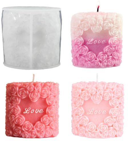 Junhui Moule Bougie Silicone en Forme de Rose d'amour, 3D Moule à Bougies, Fleur Moules en Silicone pour La Décoration