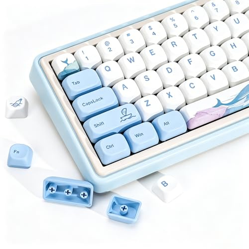 YMKPVR KBDiy Ocean Whale KOA Profile Keycaps 75 Percent,Dye-Sublimation PBT Blue Cute Custom Keyboard Keycap,135 Key Cap Set for Cherry Gateron MX Switches Mechanical Keyboards