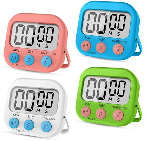 Momowin 4 Temporizadores Digitales de Cocina, Temporizadores Digitales de Color para Cuenta Atrás y Cuenta Atrás para Cocina, Baño, Fitness