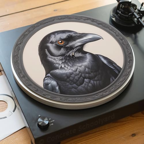 Gotische Krähe Slipmat für Plattenspieler | Weich Hochwertiger Filz Turntable Matte | Heavy Metal Punk Rock Schwarzer Vogel Plattentellerauflage | Produziert in Berlin von Concrete Schoolyard