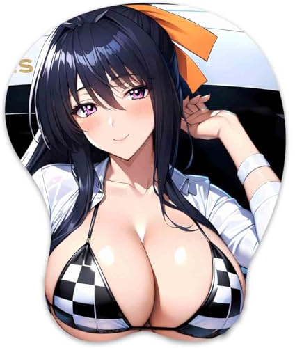 3D Mauspad mit Silikon Brüste Mousepad mit Handauflage. Anti Rutsch Anime Manga Maus Pad Handgelenkauflage für Büro (Akeno 01)