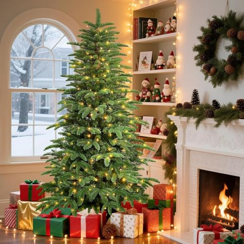 Alupssuc 6ft Pre-Lit Artificial Christmas Tree, Natural Bushy PE & PVC Branch Tips, 380 Premium LED Lights, 12 Lighting Modes, Perfect for Indoor Outdoor Christmas Decorations