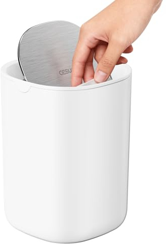 Cesun Mini-Tischmülleimer mit Schwingdeckel, 0.4 Gallonen kleiner Schreibtisch-Mülleimer, Arbeitsplatten-Papierkorb, moderner kleiner Tischmülleimer für das Home Office, den Schminkbereich(weiß)