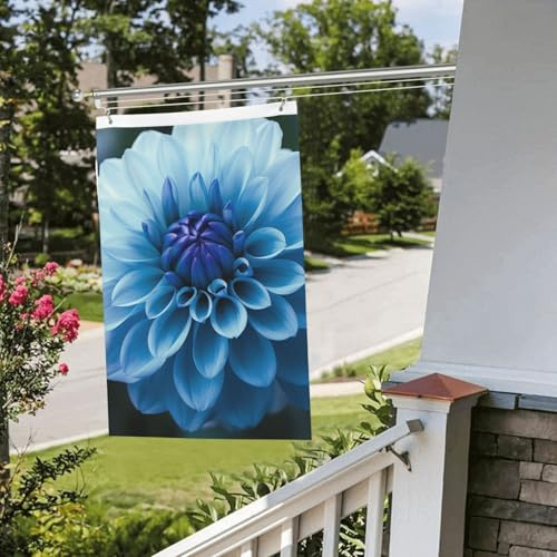 Drapeau de cour double face de 61 cm x 0,9 m pour extérieur/intérieur - Fleurs de dahlia bleues - Bannières de bienvenue pour jardin, maison, vacances, décoration d'intérieur