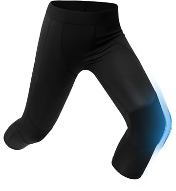 PATPAT Kinder Kompressionshose mit Abnehmbaren Kniepads, Stoßdämpfende Sport Leggings Jungen, Atmungsaktive Thermo Laufhose für Herbst und Winter Outdoor Training, 11-12 Jahre, 140-152cm