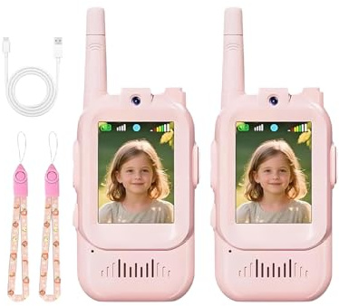 Talkies Walkies Vidéo pour Enfant, 2 Pièces Enfant Talkies Walkies, Talkie Walkie Vidéo Rechargeables avec Caméra Et Changeur Voix, Jouets Talkie Walkie Visuels Longue Portée Filles Garçons