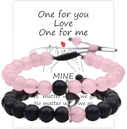KUKUTrue® Bracelets Magnétiques Couples avec Pendentif Cœur Magnétique, Bracelet Couple, Bracelet Couple Amoureux pour 2, Réglables, Cadeau de Saint-Valentin pour Elle