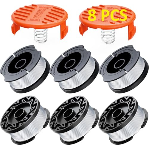 Eventronic 8 Pack Bobine Tagliaerba Compatibile con Tagliabordi Black & Decker, in Nylon, 9m 1/4 Bobine Compatibile con Tagliabordi Black&Decker（6 Bobine,2Cappuccio,2 Molla）