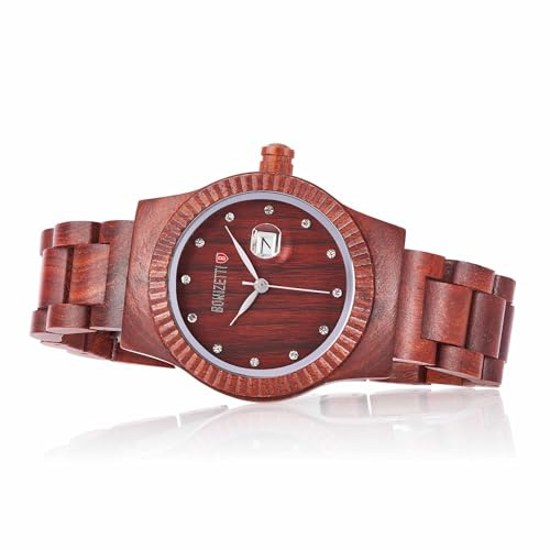 Bonizetti Damenuhr 3,7cm TAFELBERG Bambus-Armbanduhr Strasssteinchen Kastanienbraun Holzuhr, Holzarmband