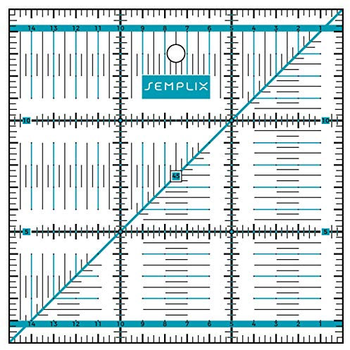 SEMPLIX Patchwork-Lineal Quilt-Lineal, transparent, mit cm-Skala und Winkelfunktionen, ideal für Patchwork und zum Basteln, 15 x 15 cm (türkis)