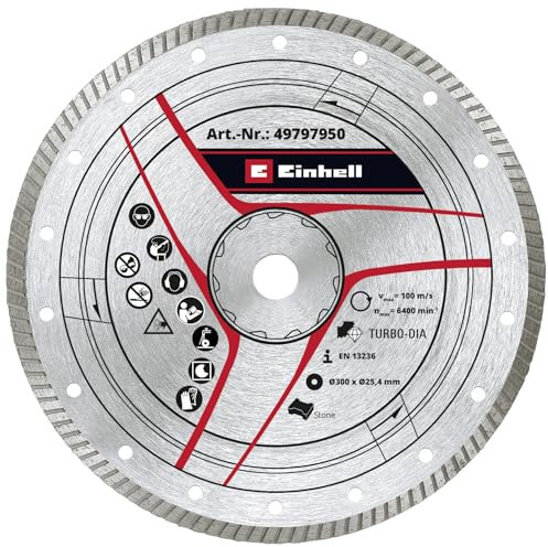 Original Einhell Turbo-Diamant-Trennscheibe 300 x 25,4 mm (Steinschneider-Zubehör, Ø 300 x 25,4 mm, 6 mm Turbo-Diamantrand, max. 6400 min-1, für Steintrennmaschinen)