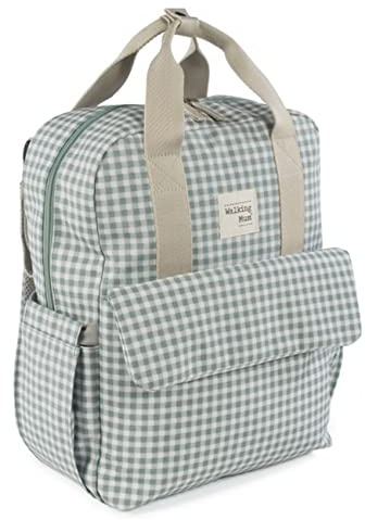 Vandringsmamma. I Love Vichy skötväska för barnvagn, mångsidig, med korta handtag och axelremmar, grön, 37 x 28 x 12 cm, Grön, 1 Unidad (Paquete de 1)