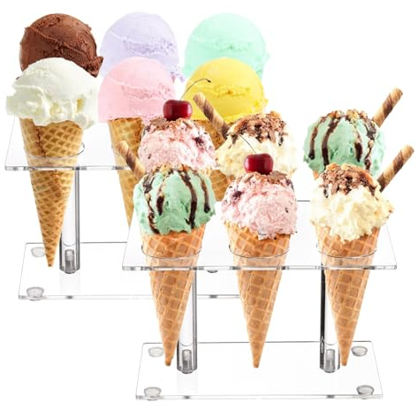 YOUEON 2 Pack Acrylic Ice Cream Cone Holder with 6 Holes, Clear Waffle Cone Holder Stand, Sushi Hand Roll Stand for Wedding, Birthday, Christmas, Thanksgiving, Party or Buffet