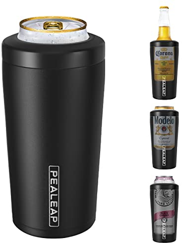 4 in 1 Insulated Slim Can Cooler for 12 OZ Cans and Beer Bottle - Keep 8 Hours Cold, Easy to Hold - Stainless Steel Can Holder, Double Walled Can Insulator for Hard Seltzer and Etc.