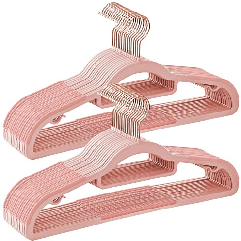 Songmics klädhängare set om 30 stycken, plastgalgar, halkfria, utrymmesbesparande, tjocklek 0,5 cm, 42 cm lång, 360° vridbar krok i roséguld, ljusrosa-rosa CRP020PK01
