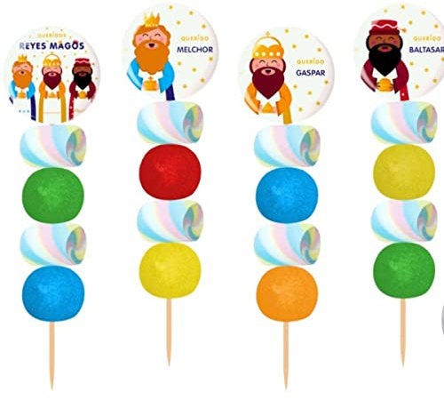 Lote de 15 Originales Brochetas de Golosinas con Chapa Alfiler Reyes Magos a Elegir. Recuerdos. Detalles y Regalos para Fiestas de Cumpleaños, Bodas, Bautizos y Comuniones.DC (REYES MAGOS)