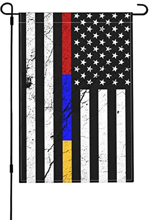 Vereinigte Staaten Dünne Linie Rot-Blau-Gelbe Flagge Textureffekt Dekoration Fähnchen Durable Fahne Robuste Garten Banner Für Hof Drinnen Feiertage,70X102Cm