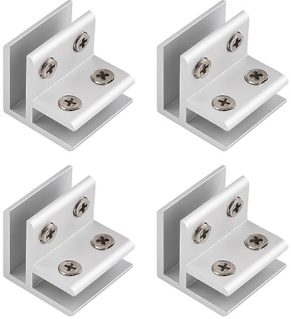 INCREWAY Glasklemme, 4Stk. Verstellbare 90-Grad-Glasklemmen Aluminiumlegierung Glasregal-Halterung, Glashalter-Verbinder für 5-8mm dickes Glas