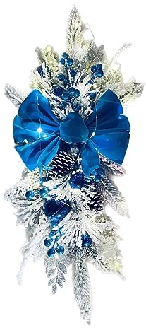 RuiDay LED Weihnachtskranz Türkranz Künstliche Kranz,Dekokranz Mit Schleife,Weihnachtskranz Girlande Für Haustür,Weihnachten Kranz Beeren Girlande,Weihnachten Weihnachtsdeko (Blau,Mit Licht)