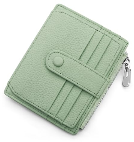 REETEE Geldbörse Damen Herren Klein Echtes Leder Kreditkartenetui RFID Schutz Geldbeutel Damen Kartenetui mit Münzfach, Mini Männer Portemonnaie 14 Kartenhalter Slim Wallet Geschenkbox (hellgrün)