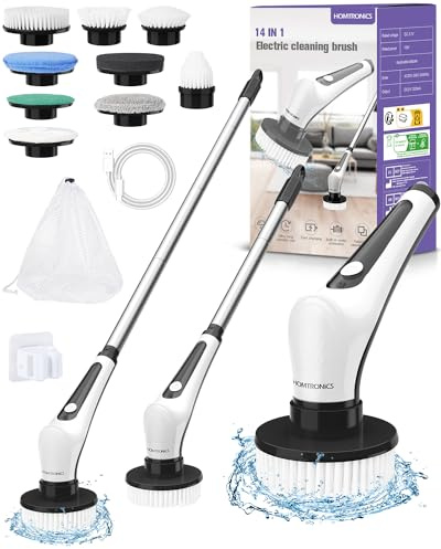 Homtronics Spazzola Elettrica per Pulizia (Nero, 14 in 1)