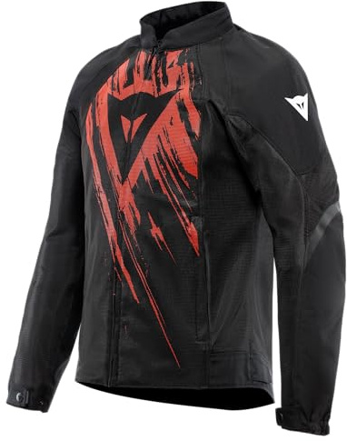 Dainese - Air Graphics Tex Jacket, Chaqueta de Moto de Verano, Ventilada y Ligera, con Protectores Suaves en Hombros y Codos, Hombre, Negro/Rojo Asfalto, 44