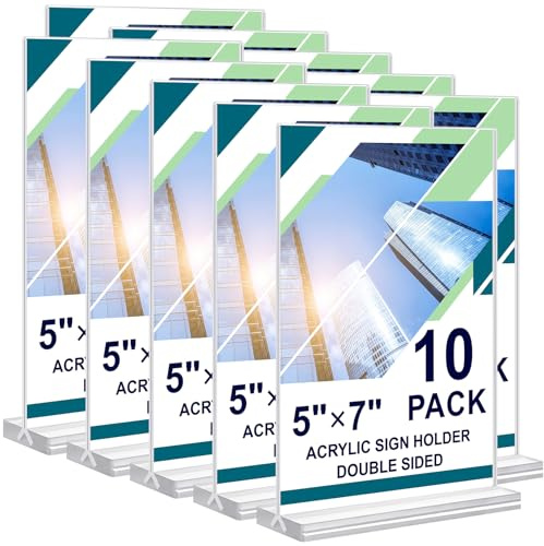 DunGu Acrylic Sign Holder 5 x 7, 10 Pack Clear Table Menu Vertical Display Stand Desktop Display Double Sided Stand Paper Holder Table Sign Suitable for Restaurants Office Store Show Fair
