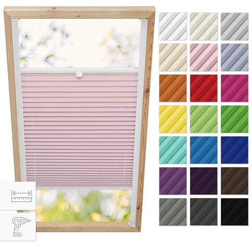 Estika® Dachfenster plissee mit Bohren für Velux Fenster - Modell: M06 - Stofffarbe: Rosa - Dachfenster Rollo, Fensterrollo innen, Fenster plissee