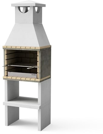 MOVELAR - Barbacoa de Obra Prefabricada de Leña y Carbón Modelo Zon Deluxe (Gris, Ladrillo Refractario - 62 x 46 x 190 cm) REF: M00190 - Cocina de Exterior para Jardín o Patio