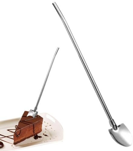 Cucchiaio di paglia in metallo, in acciaio, riutilizzabile, a forma di pala, in acciaio, cucchiaio 2 in 1, cannucce, agitatore, innovativo cucchiaino con manico per paglia