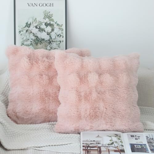 NIULAA Rosa kuddfodral 50 cm x 50 cm mjuk fluffig fuskpäls kuddfodral paket med 2 tjocka plysch lyxiga dekorativa kuddar 50 x 50 cm moderna marockanska överdrag sovrum soffkuddar