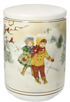 BRANDANI 89862 Barattolo Cuccioli Bimbi Felici - New Bone China, Barattolo Decorativo Natalizio con Coperchio - 10 cm x 14,5 cm