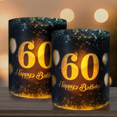 MEJOSER 12 Stück Windlicht 60 Geburtstag Tischdeko Deko 60er Geburtstag Frau Mann Happy Birhtday Tischlichter Lichthülle für Kerzen