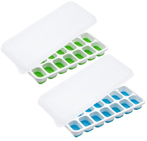 Diffaxy Cubitera con tapa, 2 piezas de silicona sin BPA para congelador, whisky, cóctel y bebidas, bandeja de cubitos de hielo fácil de quitar, apilable