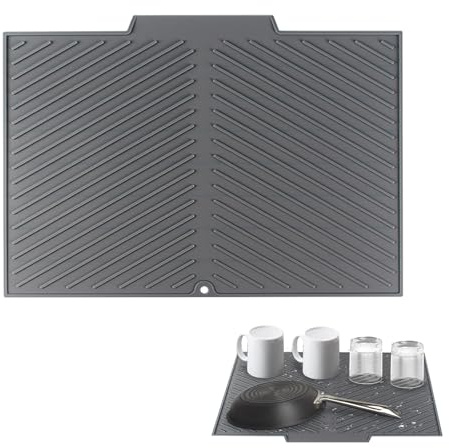 HELION Silicone Dish Drying Mat with Non-Slip Drain Board, 42.5x33cm Eco-Friendly Draining Mat for Kitchen Sink, Heat Resistant & BPA-Free Silicone Drainer Mat