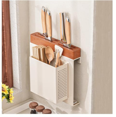 Dxcaicc Portacoltelli in Legno E Acciaio al Carbonio, Portacoltelli da Parete, Portautensili da Cucina per Blocco Coltelli, Organizer da Cucina Salvaspazio,Utensils Holder,13 inch