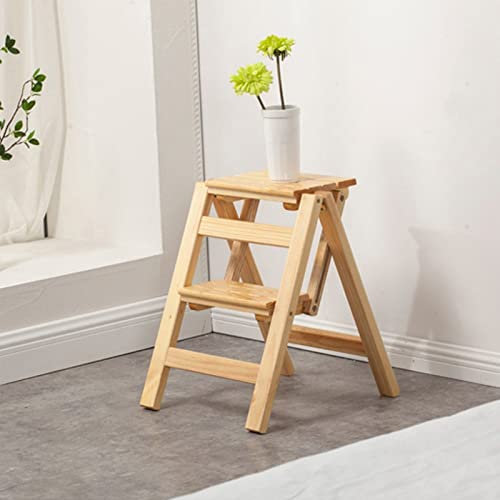 DONGGANSHI Wooden Step Ladder Chair Household Foldable Ladder Stool 2 Steps Wooden Step Ladders Multifunctional Small Foot Stools Home Library Climb Ladder Chair Bookshelf Display Shelves