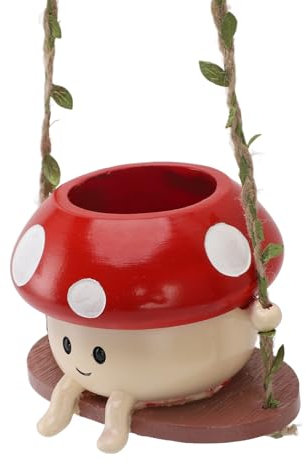Zerodis Plantador de Swing de Olla de Olas de Hongo, Adorno de Maceta de Planta Colgante de Resina con Gancho de Cuerda Adecuado para Decorar Estantes de Techo de Pared Al Aire Libre