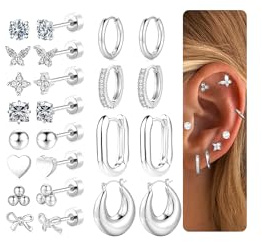 TINGN 12 Paar Ohrringe Gold Silber Set 316L Chirurgenstahl Medizinische Ohrstecker und Creolen für Mehrfachpiercing Creolen Ohrringe Piercing Ohr Schmuck für Damen Herren