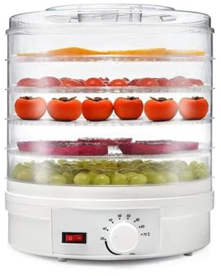 Nordreach 5 Tier Food Dehydrator, 350W, 360° Hot Air Circulation, Adjustable Temperature 35-70°C for Drying Fruit, Jerky, Meat, Veggies and Pet Treat, White