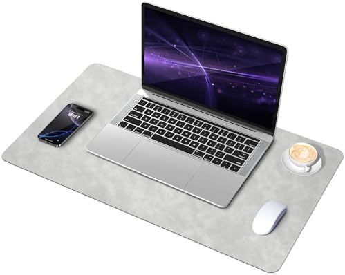 BLESWIN Distressed Schreibtischunterlage, Schreibtischunterlage aus Wildleder und Leder, Rutschfeste Computermatte für den Schreibtisch, Schreibtisch-Unterlage für Büro und Heim (Hellgrau, 60x34cm)