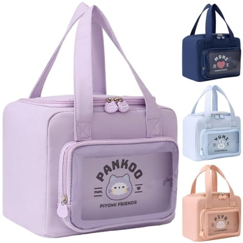 Tcdwla Lunchtasche Damen, Kühltasche Klein Cord, 8L Großer Kapazität, Lunchtasche mit Externen Transparenten Taschen für Tischgeschirr, Snacks, für Kinder Picknicks, Arbeit, Schule(Violett)