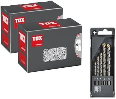 TOX Set TRIKA para fijaciones seguras en casi todos los materiales + tornillos (PH), incl. juego de brocas para piedra (5 pzs.), para taladrado giratorio y percutor, 011909043