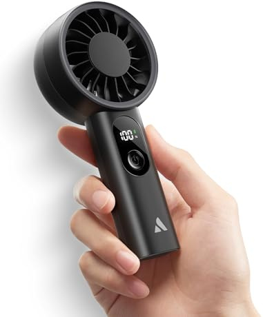 Aecooly Mighty Handventilator, Tragbarer Mini Ventilator, USB-aufladbar [Max. 10 Stunden Kühlzeit], Mini-Akku-betrieben, ideal für unterwegs, Sommer, Geschenk für Frauen und Mädchen – Schwarz
