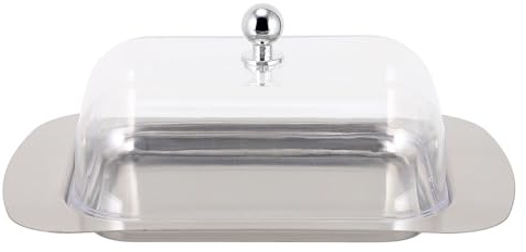 ELAYARD Beurrier Inox Élégant avec Couvercle Transparent Contenant Léger pour Beurre Européen Plateau Polyvalent pour Repas et Événements