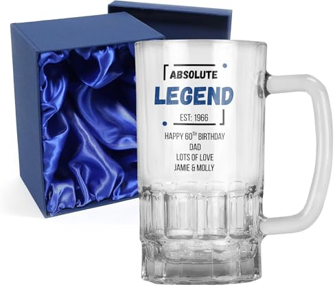 Personalised Absolute Legend Design Pint Glass Beer Mug Stein Tankard Birthday Gift for 18th 21st 30th 40th 50th 60th 70th 80th - Dishwasher Safe (Print with Handle on Right, Silk Lined Gift Box)