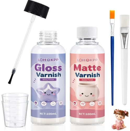 100ml x 2 Barniz para Arcilla Secado al Aire, Resistente al Agua | Brillante Mate Barniz Transparente para Pintura Polimérica Arcilla, Barniz Brillante para Pasta Madera, Previene Grietas