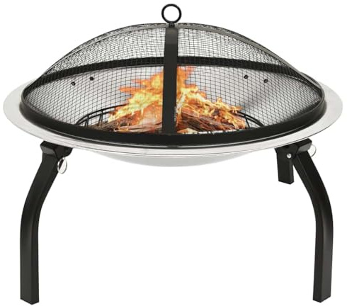 Ziaphsol Brasero y barbacoa 2 en 1 con atizador de acero inoxidable, 56 x 56 x 49 cm, con protección contra chispas y parrilla, para jardín, terraza, balcón, calor y fuego para relajarse